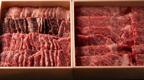 W セット（すき焼き500ｇ）（焼き肉セット 500ｇ)（折箱無し、包装無し）